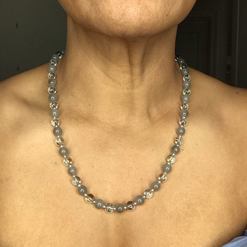 Silver and Smokey Crystal Necklace and Earring Set - Picture 8 of 8
